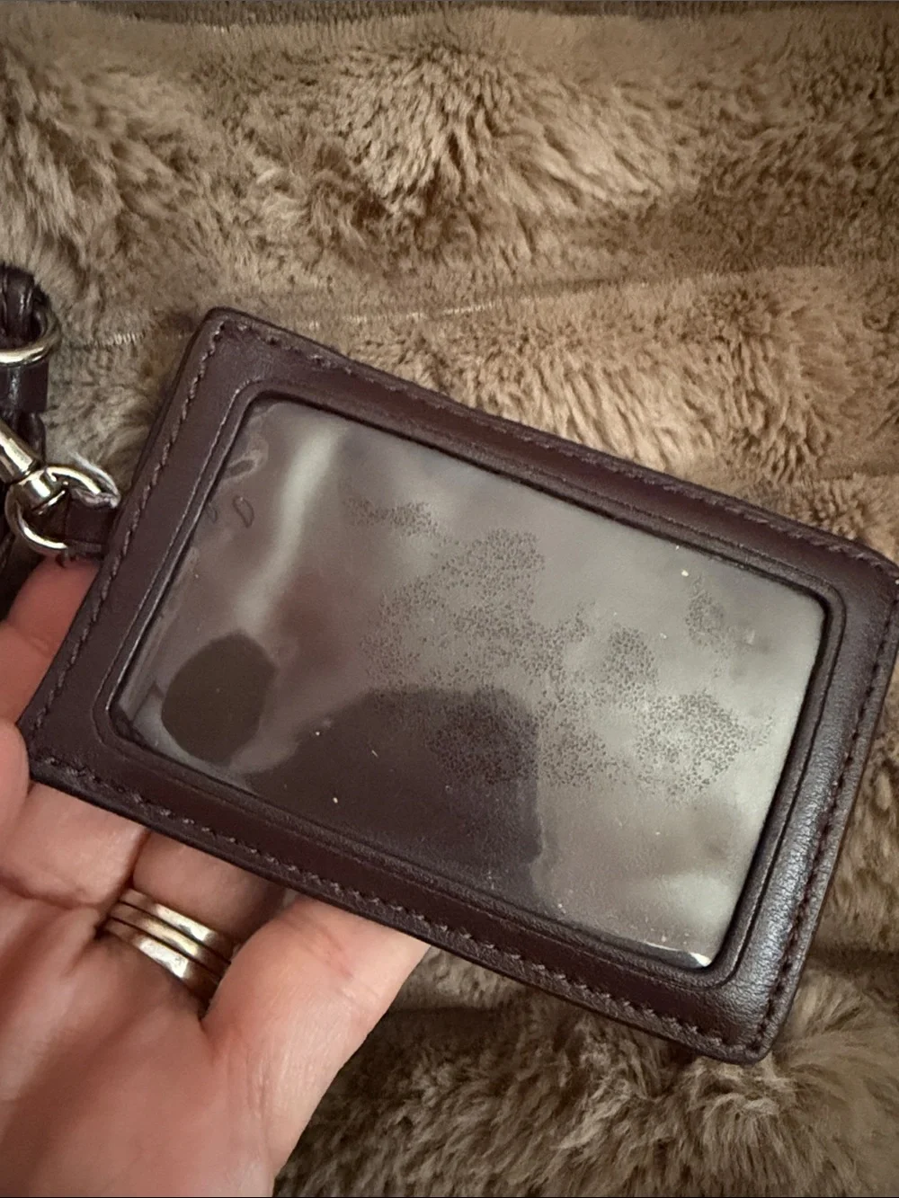 Coach Cream Floral Pattern ID Card Holder with Brown Trim
